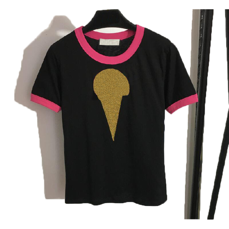 

Womens Designers T Shirts cotton jersey fabric Fit Tees Fashion Brands Tops Mans Casual Shirt Luxurys Clothing Street Shorts Sleeve Clothes Tshirts Loos S-XXL, Black