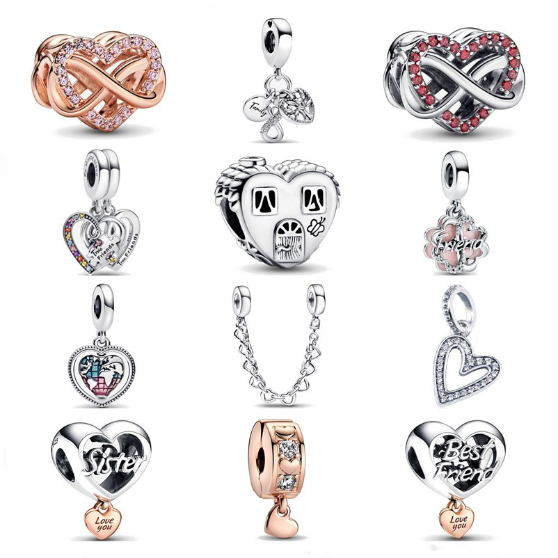 

925 silver Fit Pandora Original charms DIY Pendant women Bracelets beads Family Spinning Heart Globe Dangle Best Friend Heart