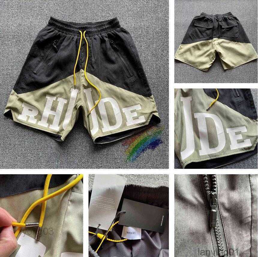 

Rhude Shorts Men High Quality Big Letter White Print Oversize Breechcloth Yellow Drawstring Zipper Head, 10