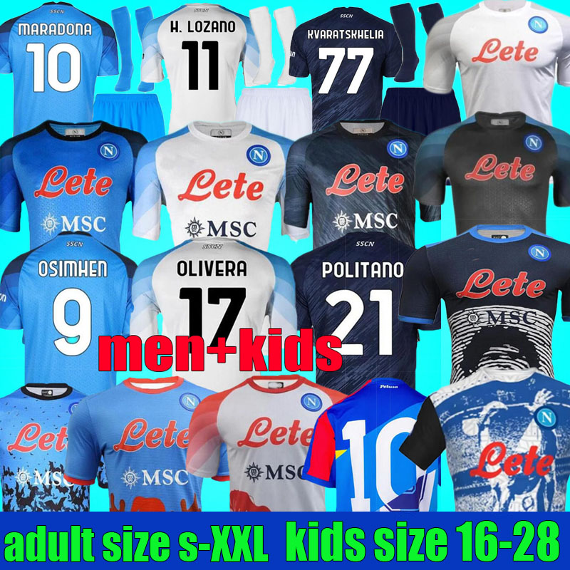 

2023 Napoli soccer jerseys MARADONA Special 22 23 KVARATSKHELIA ZIELINSKI MIN JAE football shirt OSIMHEN LOZANO SSC Halloween MEN KIT KIDS SETS Naples sets Uniforms, 22-23 home patch