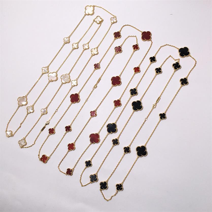 

Whole High quality fashion jewelry clover shell agate jewelry big small size four leaf 16 Flower Necklace 90cm212S