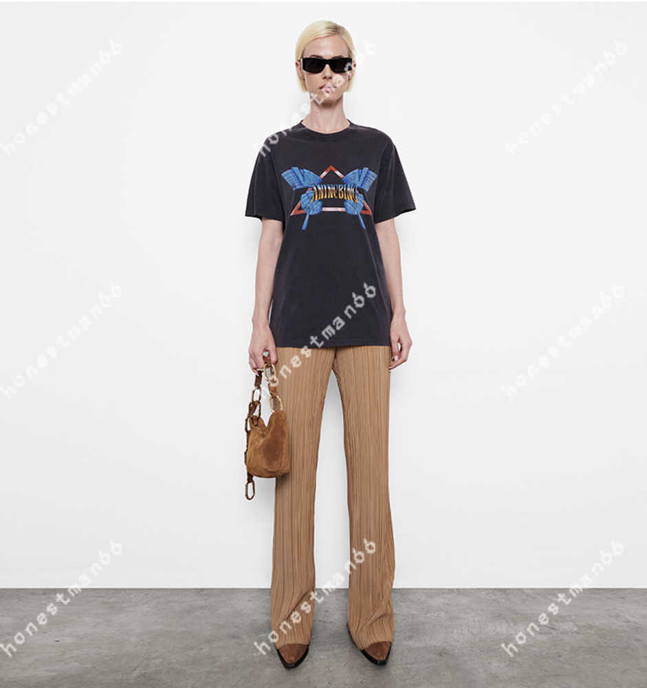 

23SS Anine Bing Designer Fashion Cotton Sweatshirt New AB 23ss Women Washed Butterfly Print Short-ssleeve Tee T-shirt Tops Polos, Wash black