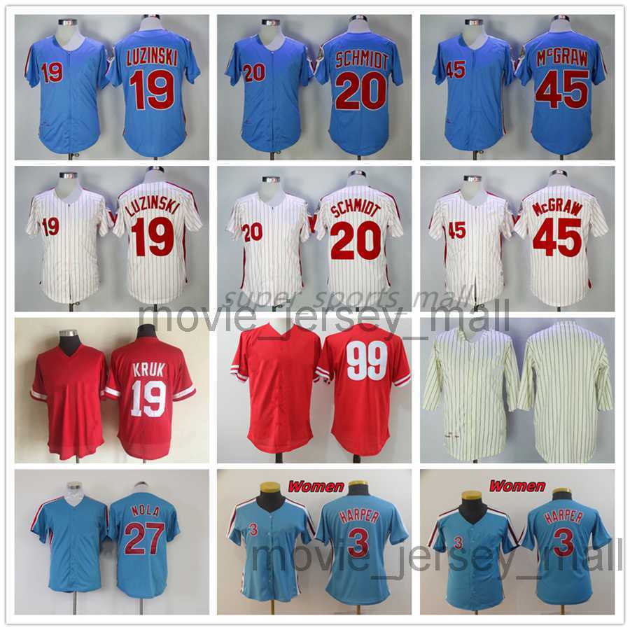 

Vintage College Baseball Wears Jersey 19 Greg Luzinski 20 Mike Schmidt 27 Aaron Nola 45 Tug McGraw 99 Mitch Williams Blank 1983 Jerseys Men Women Size --XXXL, As picture