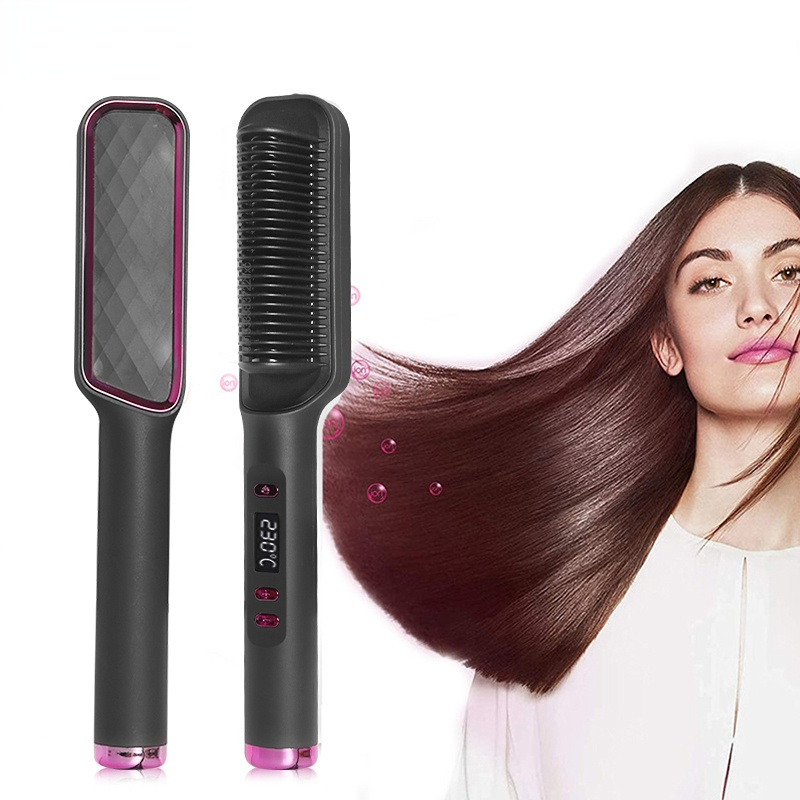 Dual Hair Straightening Brush Fast Heating Comb Curling Iron Styler Electric Comb Straightener With LCD Display Multifunctional Comb-image-853885309