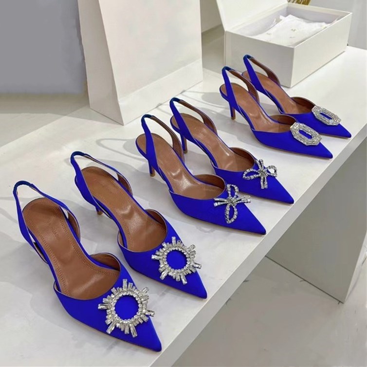 

Amina muaddi Begum Crystal-Embellished buckle stain Pumps shoes spool Heels sandals women's Luxury Designers Dress shoe Evening Slingback sandal 6cm 35---42 size, Shoe box