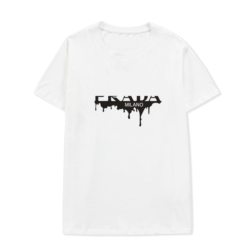

Mens Casual Print Creative t shirt Solid Breathable TShirt Slim fit Crew prada Neck Short Sleeve Male Tee black white Men's T-Shirts