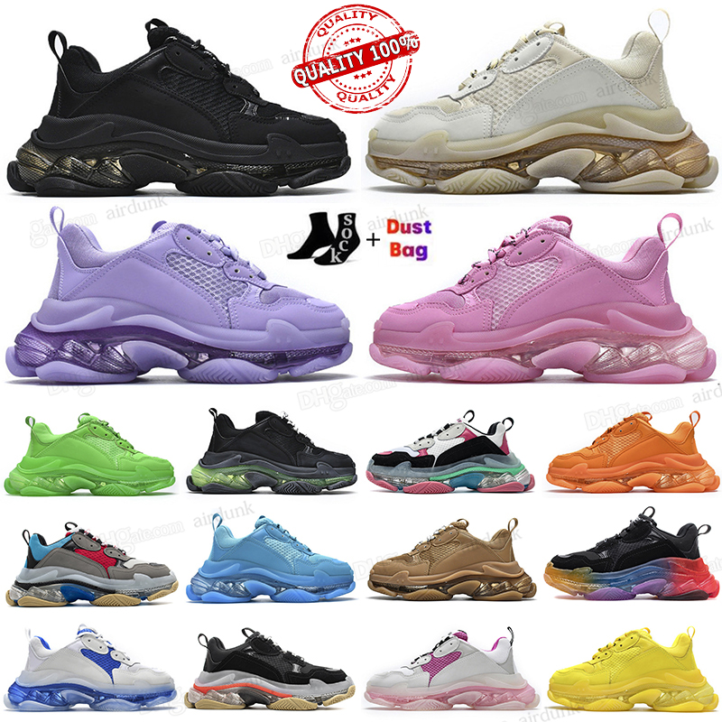 

triple s clear sole casual shoes designer 17FW old Dad platform sneakers Black White Beige Dark Grey Green Khaki Pink Bred men women Bubble bottom crystal trainers, 29