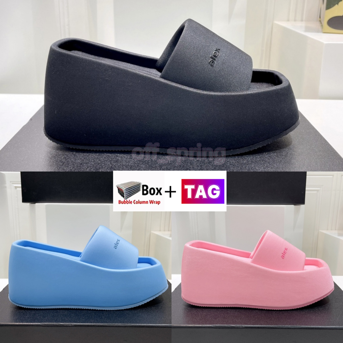 

With Box Womens Slippers Taji Platform Slide Sandals Luxury Square Toe Designer Moccasins Outdoor Scuffs Size 35-40, Blue