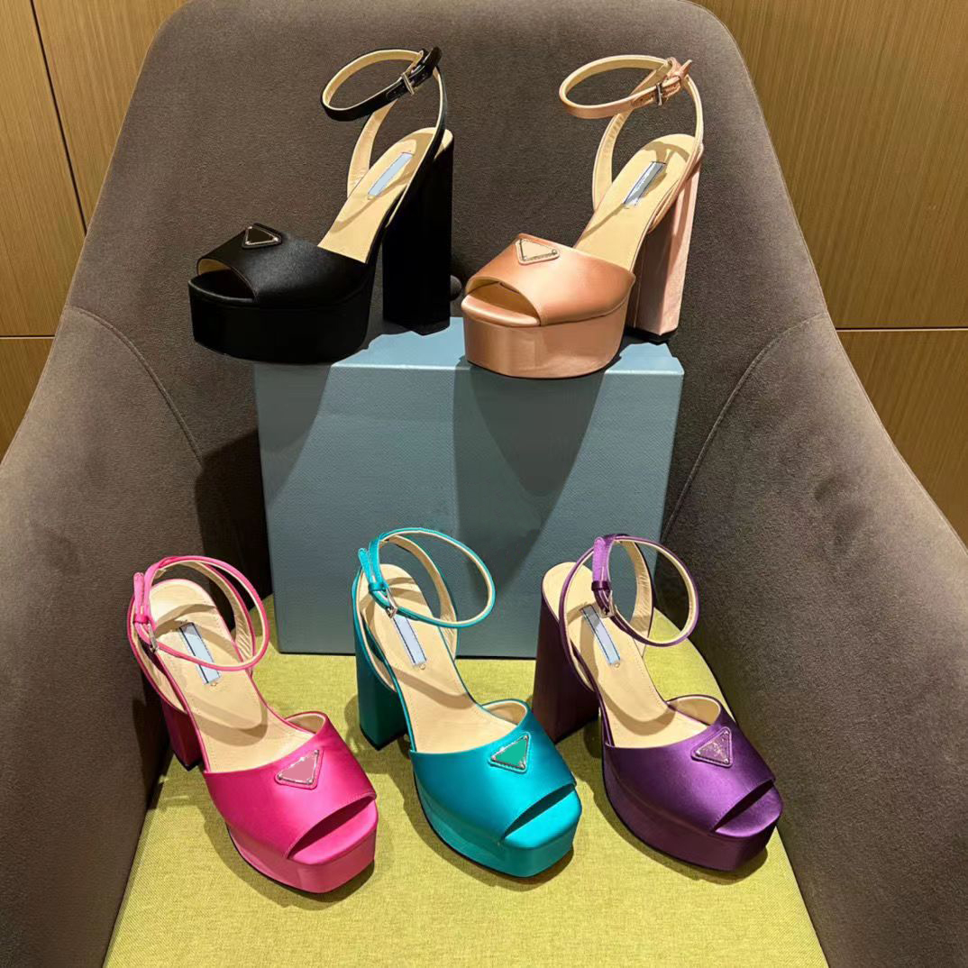 

High heeled satin sandals Satin platform pumps Crystal women High heeled 100% real leather Dermal outsole Begonia Pink Absinthe Mytheresa bind ankle designer Luxury