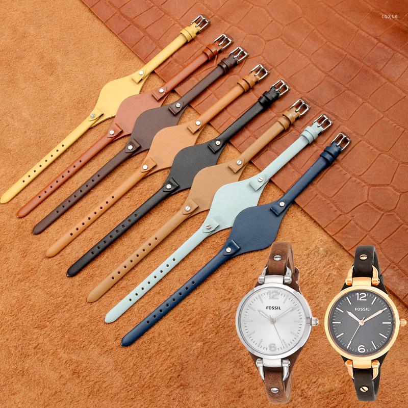 

Watch Bands Genuine Leather Strap Women Watchband For ES3077 2830 3262 3060 4176 4119 4026 4340 Small Bracelet 8mm Band