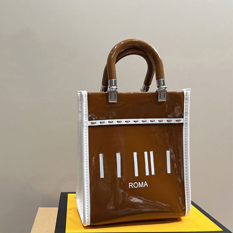 

Mini Shopper Bag Patent Leather Hand Bags Fashion Letter Totes Shoulder Crossbody Bags Purse Plexiglass Stiff Handles Adjustable Detachable Strap, 17*20cm