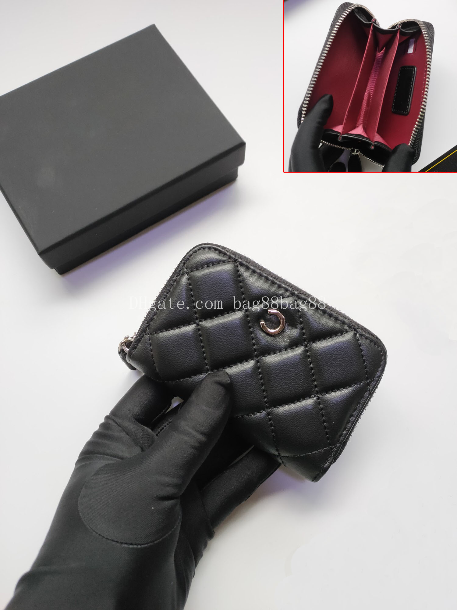 

Designer wallet Luxury Brand design Letter CC short Wallets AP0216 plaid chain wallet lambskin women's le boy pocket Caviar Leather zipper card pack coin Purse Clutch, Color 3 red + gold button