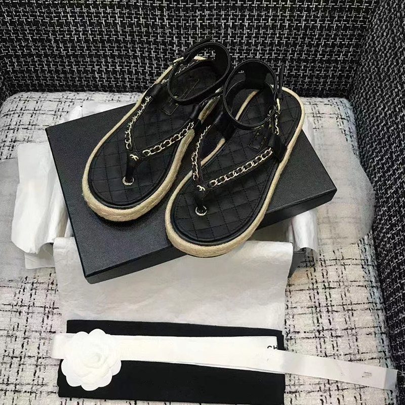 

Ladies Flat Slippers Metal Chain Sandals Summer Beach Flip-flops for Women, Black