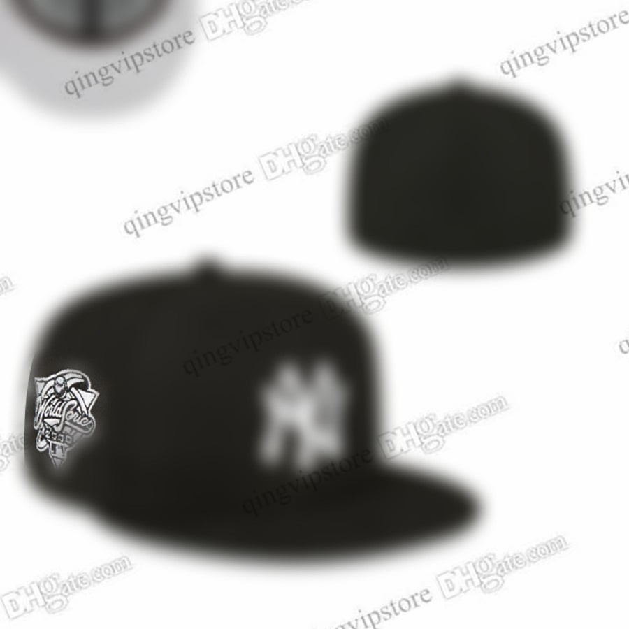 

2023 Men's New York Black Color Flat Peak Full Size Closed Caps World Heart Series Baseball Sports All Team Fitted Hats In Size 7- Size 8 Love Hustle VIP-06