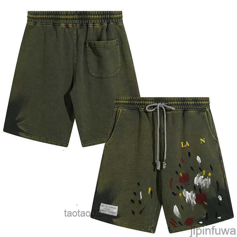 

2023 Summer Lanvins Shorts Colorful Designer Pants Splash Ink Graffiti Hand-painted Printed Luxury Sports Casual Loose Short Sleeve Trousersofx1, Army green