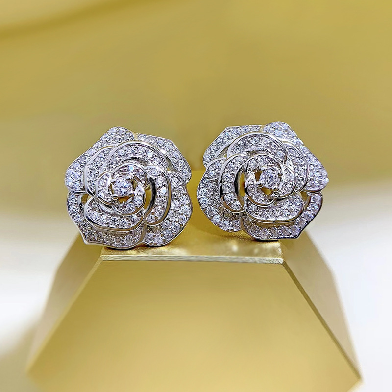 

Charm Flower Lab Diamond Stud Earring 100% Real 925 sterling silver Promise Wedding Earrings for Women Bridal Party Jewelry Gift
