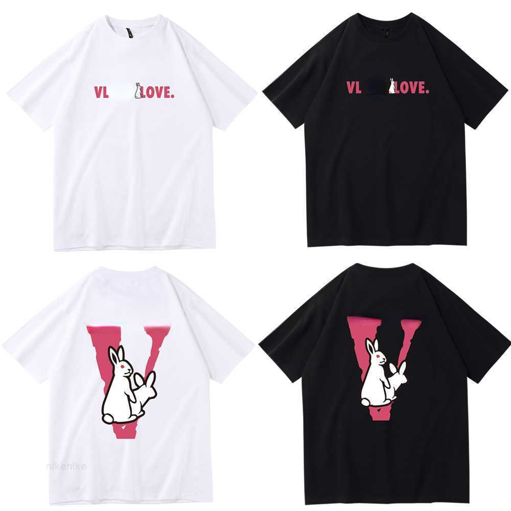 

2023VLONES Summer Men' -V- Shape Rabbit Letter Print Pullover Fashion Trend Hip-Hop Casual Brand Top T-shirt Men' Luxury Clothing Street Top Quality Cotton Sweatshirt, White