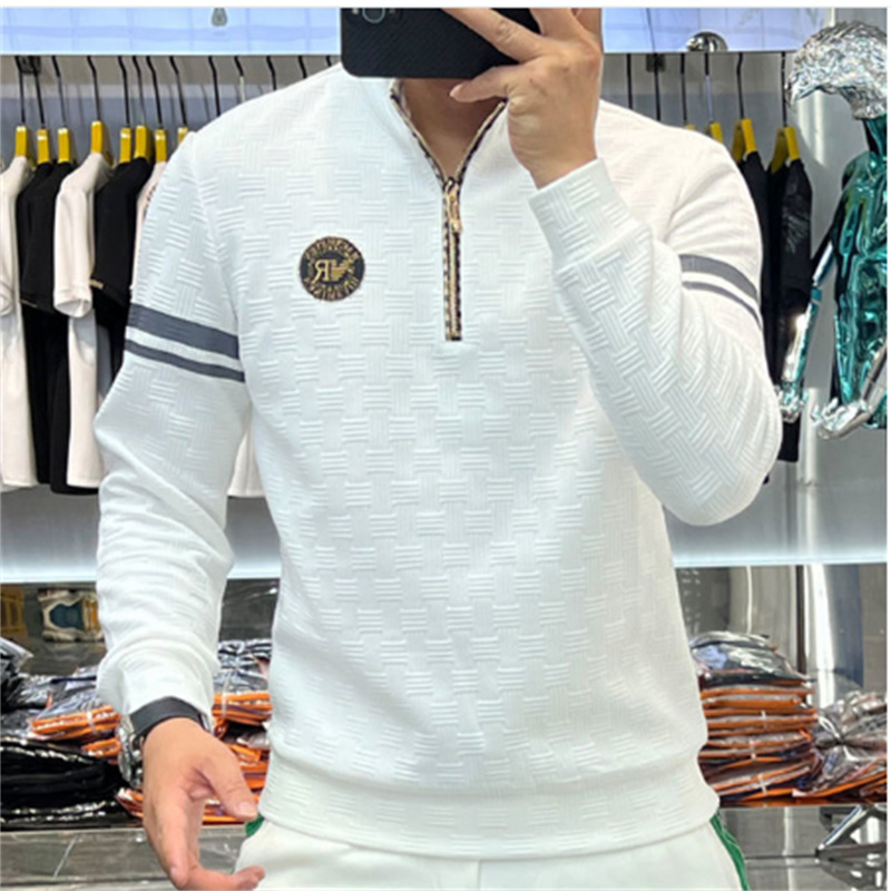 

Black Bloom Zipper Stand Collar Sweatshirt Men Streetwear Luxury Letter Badge Pullover Hoodie Men Fall Party Sudadera Hombre S-4XL