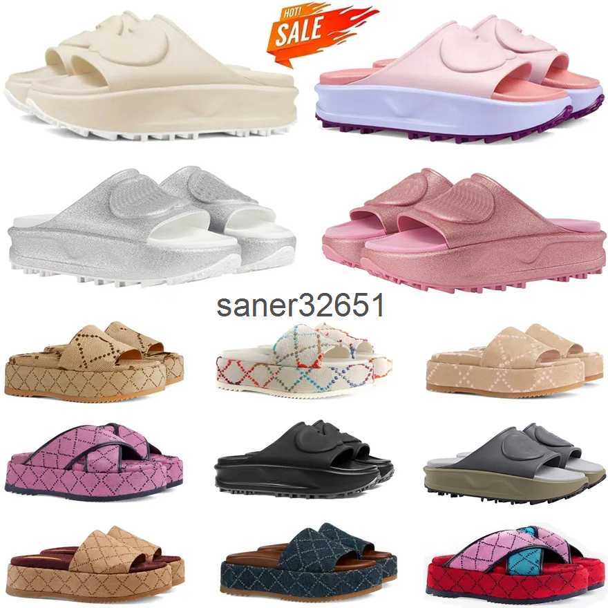 

Summer Brand Rubber Sliders Designer Thick Slippers Embroidered Canvas Women's Plus Size Slippers Beach Outdoor Indoor Sandals Mules High