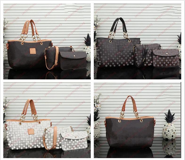 

Designer 3 piece set bag tote handbag composite package shoulder crossbody bag Neverbagfull messenger Large capacity shopping pocket Classic Women leather wallet, Coffee grid