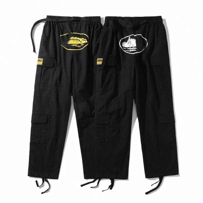 

men's corte Pants Cargo Mens Streetwear Hip Hop Printed Casual Trousers Military Retro Multi-pockets Straight Loose Overalls Couple q87d#