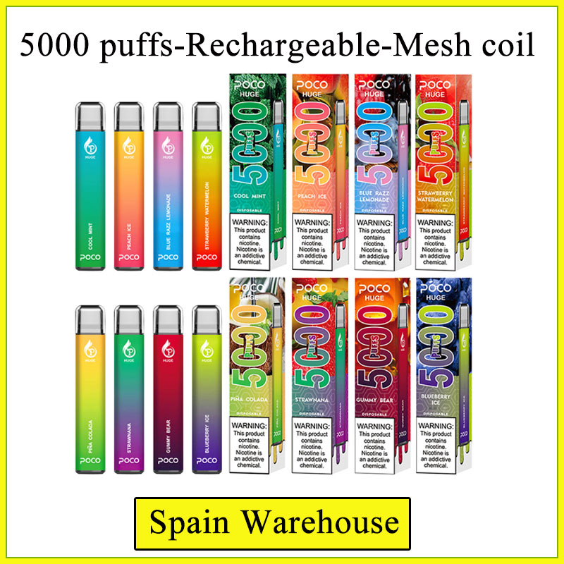 

Poco Huge 5000 puffs Electronic Cigarette Disposable vape with 950mah e cigarette battery and 15ml cartridge pod local warehouse 10 flavors