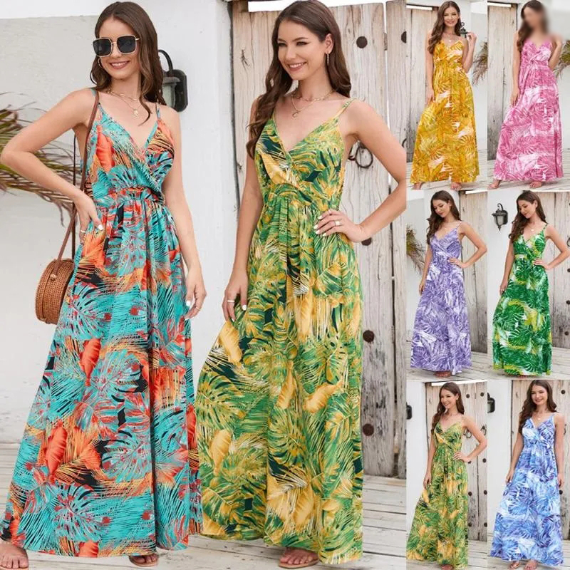 

Casual Dresses Women' Bohemian Print Dress Spring Summer Fashion Sexy V-neck Sling