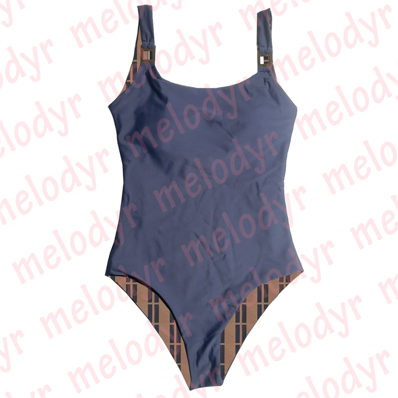 

Women Summer Swimwear Letter Print One Piece Swimsuit Fashion Two Side Wear Swimming Bikini, Brown