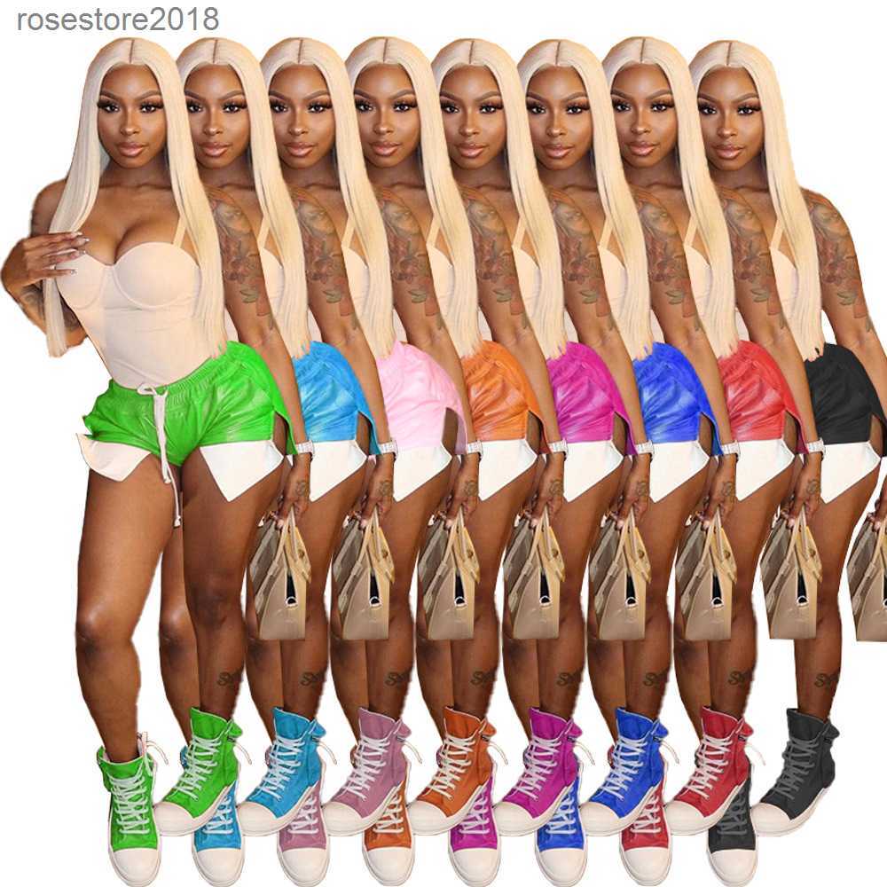 

Women Strap PU Leather Shorts Fashion Contrast Color Lace Up High Waist Bag Hip Tights Casual Short Pants 8 colors, Green
