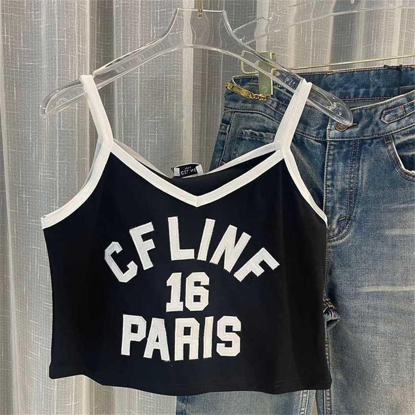 

Cheap Clothing Pants 50% Off same suspender vest black-and-white color contrast paste cloth embroidered elastic suspender high version, Black1