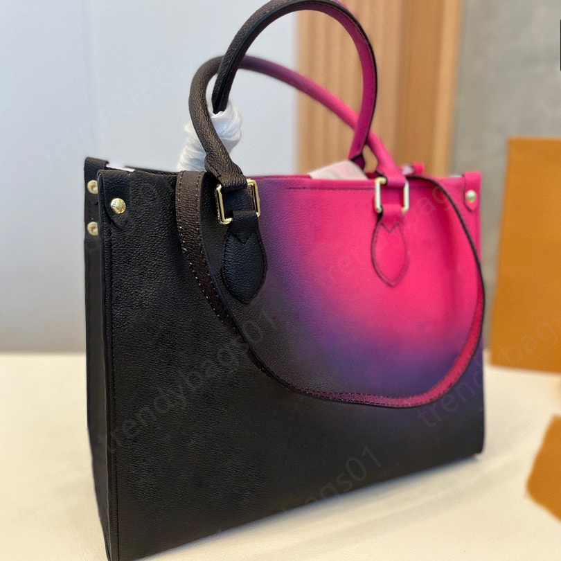 

Genuine Leather large designer tote luxurys handbag totes neverfull bags Colorful Floral capacity Casual handbags satchel big purse women fashion shoulder bag, 01-pink-24cm