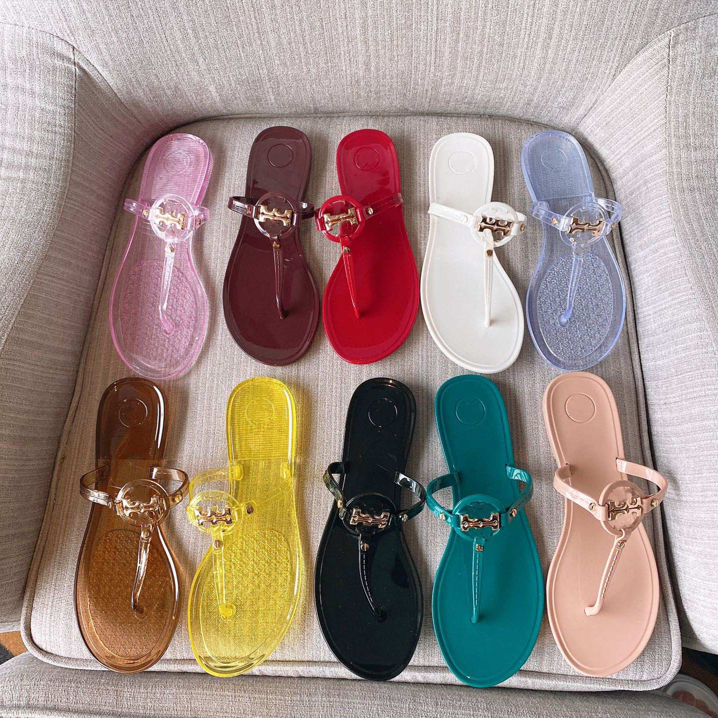 

Tory Summer Classic Sandals Brand designer PVC jelly sandals Lady transparent beach flip-flops