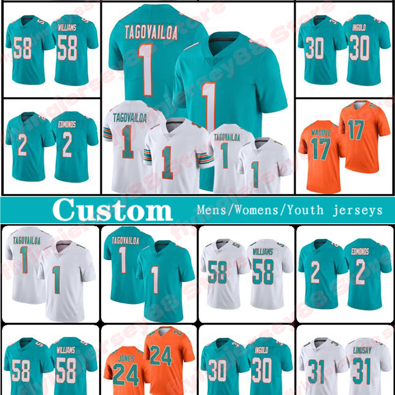 

Tua Tagovailoa Tyreek Hill Football Jersey Jaylen Waddle Jevon Holland Mike Gesicki Jalen Ramsey Teddy Bridgewater Andrew Van Ginkel Dan Marino Xavien Howard Chubb, Women jersey(hai tun)