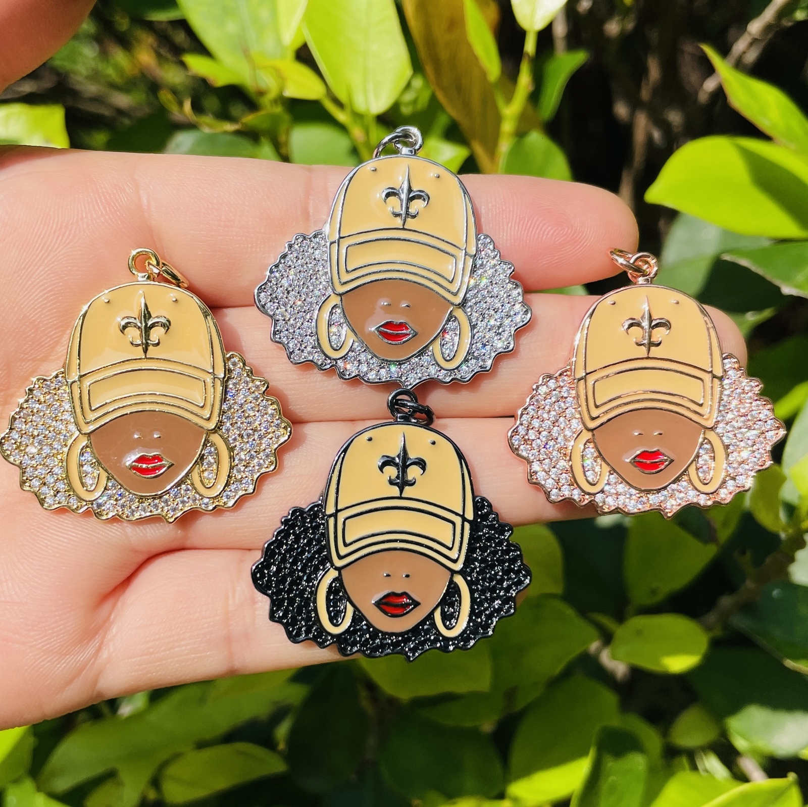 

Charms 5pcs Who Dat Girl Fleur De Lis Pendant for Women Bracelet Necklace Making Bling Afro Black Jewelry Supply 230320