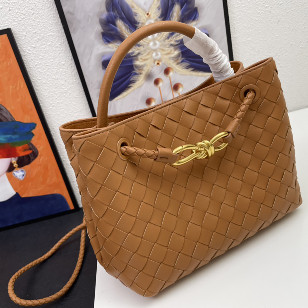 

7A Designer Bag Andiamo Crochet Single Purse Plain Cowhide 23cm Handbags Large Capacity Totes, Khaki