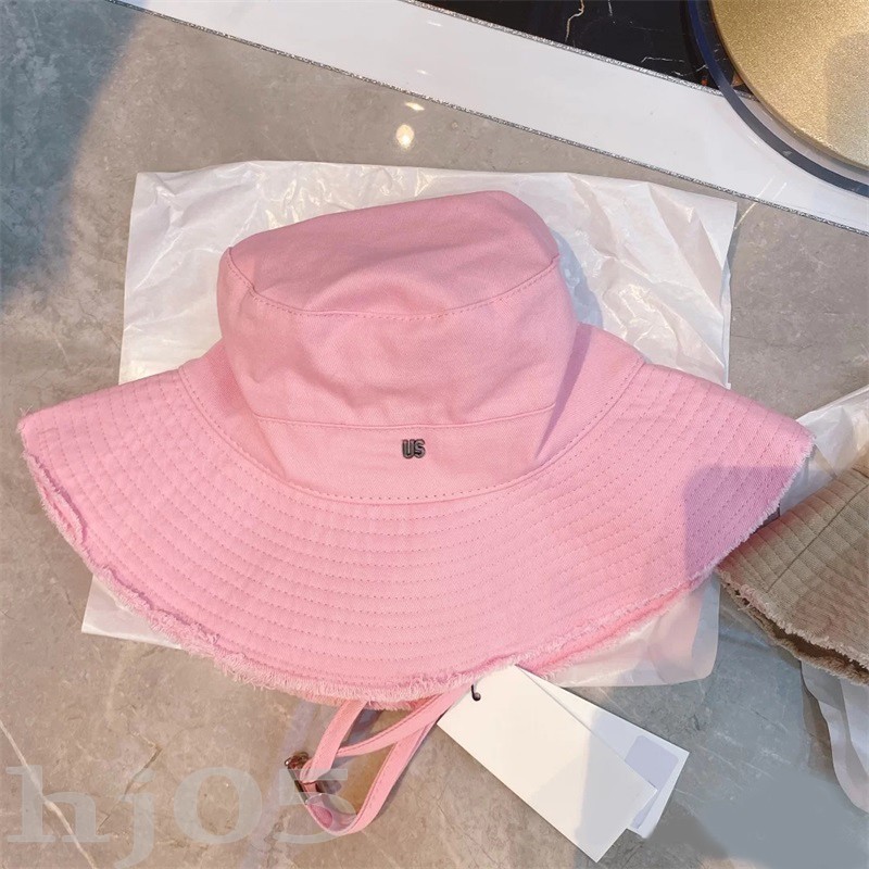 

Vintage beach hat washable men bucket hat summer sun prevent breathable orange pink casquette cotton lining casual tassels canvas designer hats PJ027 C23, 14