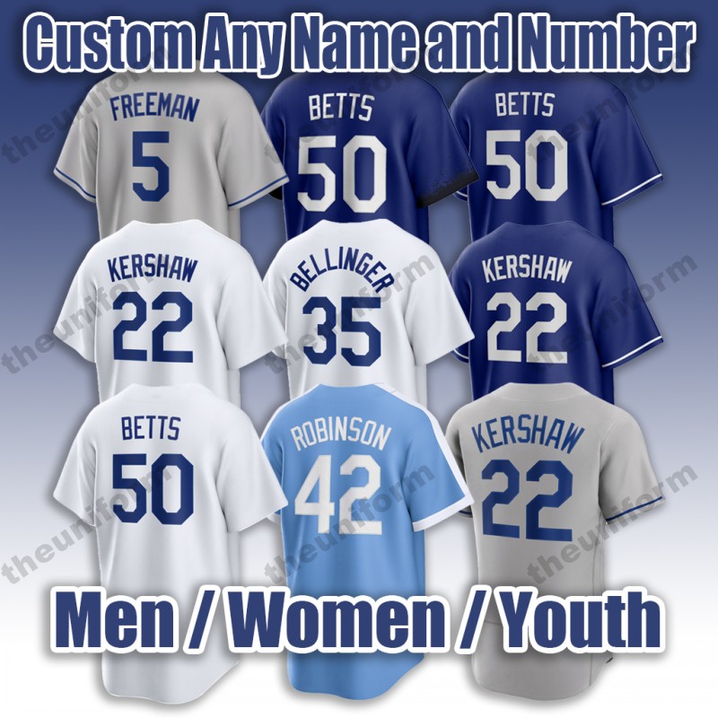 

Custom Mens Baseball Jerseys 50 Betts 35 Bellinger 42 Robinson 22 Kershaw 5 Freeman 8 Machado Womens Youth Fan Jersey, Beige