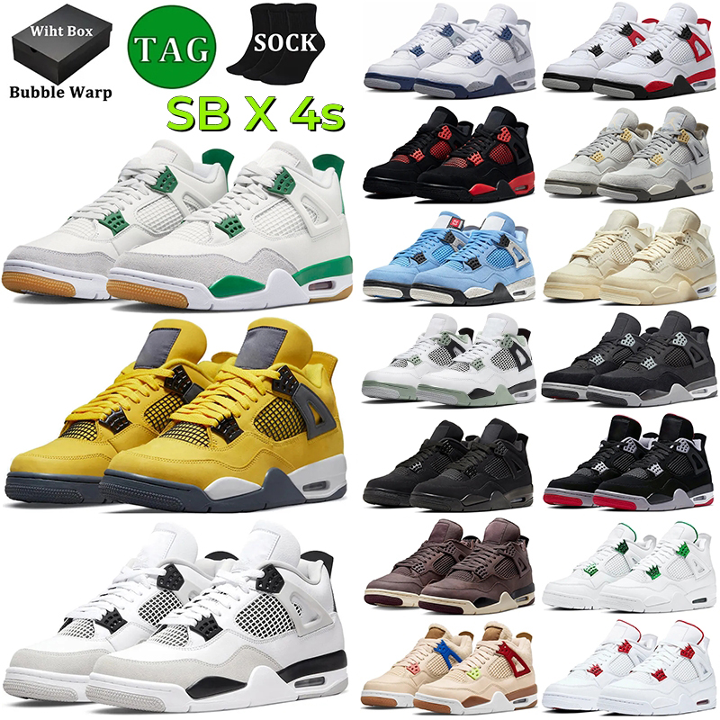 

With Box 4 Basketball Shoes Men Women Jumpman 4s Pine Green Seafoam Military Black Cat Midnight Navy Photon Dust Bred White Cement Mens Trainers Outdoor Sneakers, 27