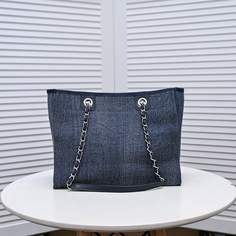 

Channel Shoulder Bag Large Deauville Shopping Tote Beach Mixed Handbag Travel Weekend Designer Purse Bags Navy Blue Denim, Deep blue