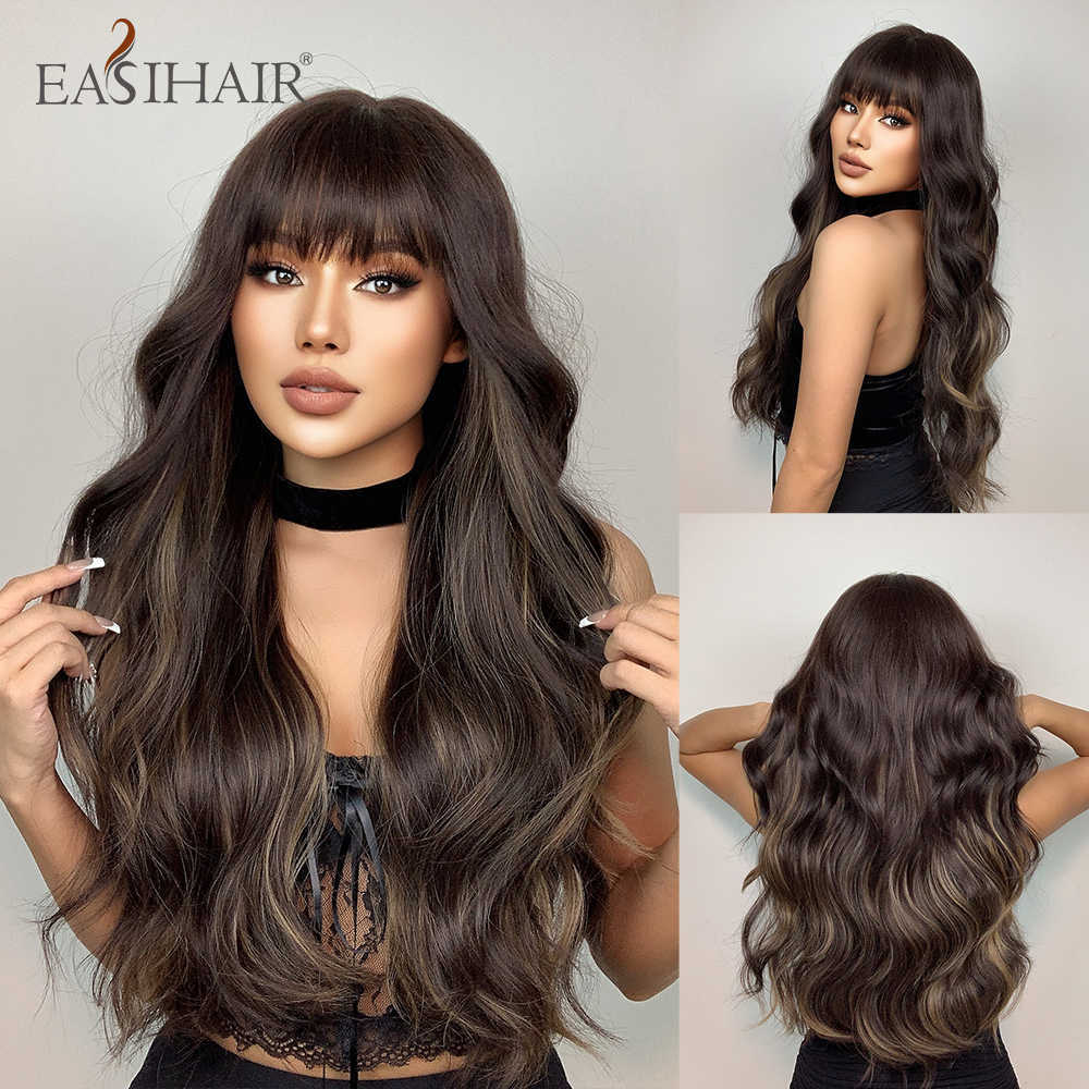 

Synthetic Wigs Easihair Long Wavy Brown Synthetic Wigs Blonde Hightlights Natural Hair for Women with Bangs Daily Cosplay Heat Resistant 230227, Lc5123-1