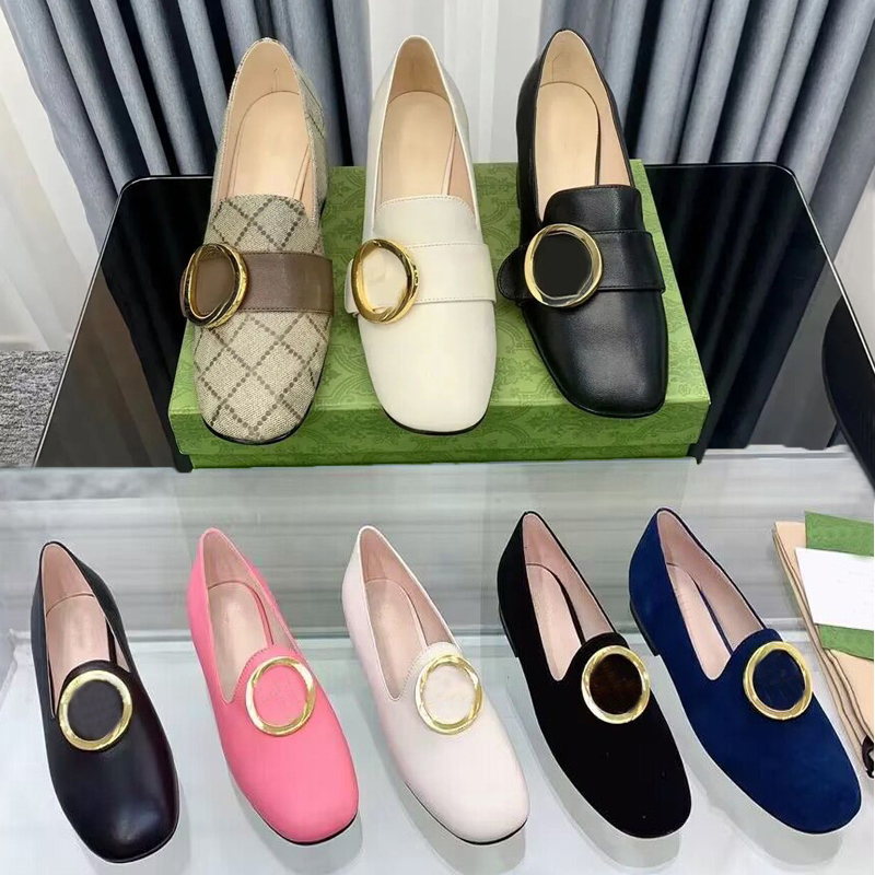 

Women Dress Shoes designer shoes letter spring autumn cowhide Belt buckle high heels Coarser heel leather Metal buckle lady heeled boat shoe Large size 34-42 With box, Colour13