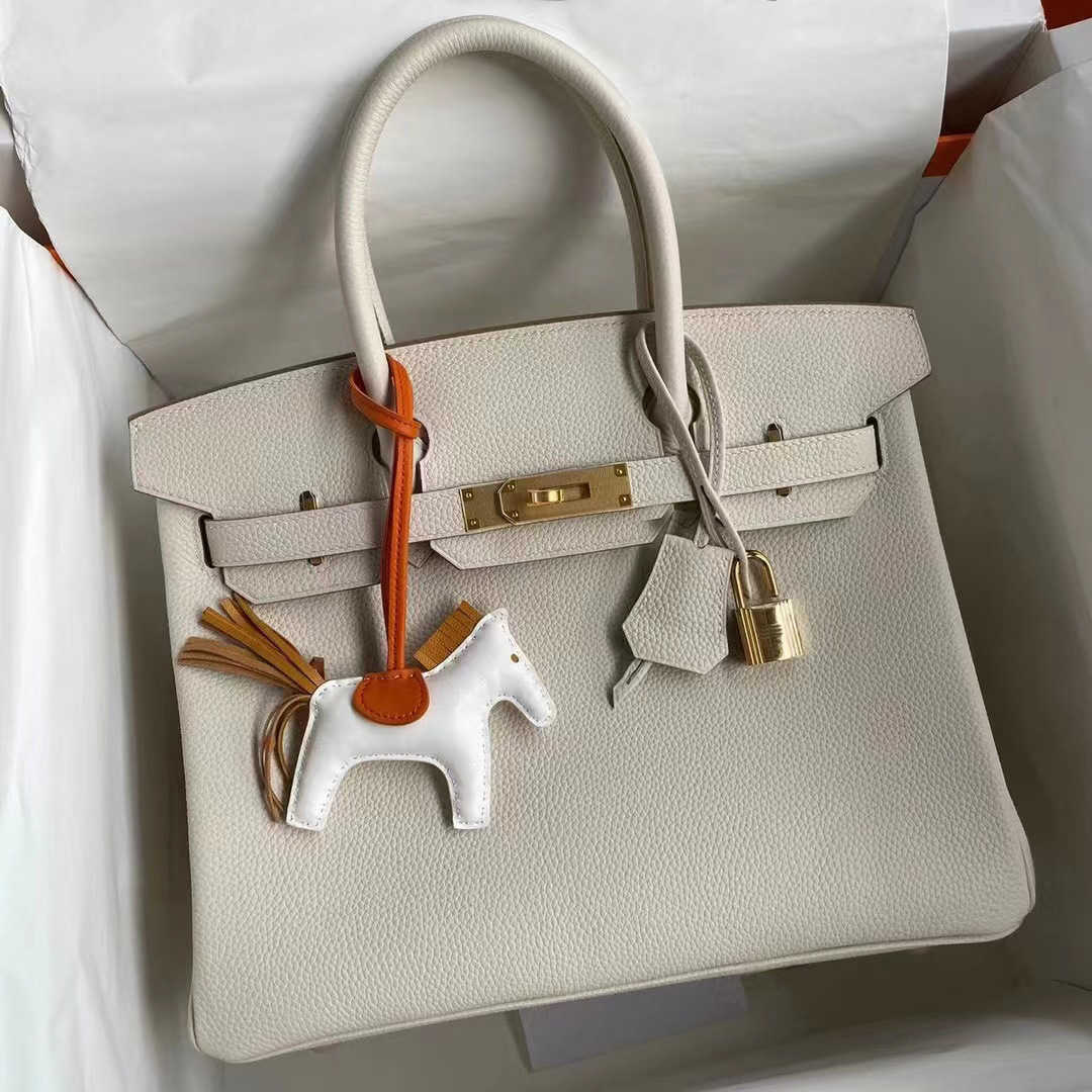 

Birkins Sewn Togo Genuine Bags Handmade Hand Leather with Wax Thread Bag 2023 Calfskin Top Handbag Lock Catch Women's 30 1sxuh, Gold brown (silver )
