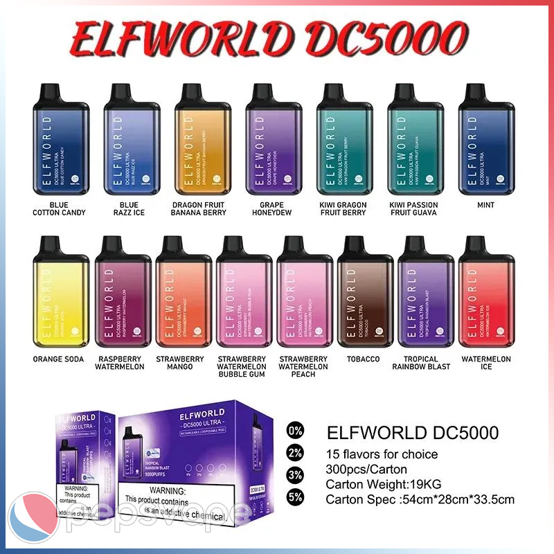 

Elfworld Ultra 5000 Puffs Original Disposable Vape Pen E Cigarette With Rechargeable 650mAh Battery 13ml Prefilled Pod mesh coil DC5000 Bar Kit Escobar bang xxl
