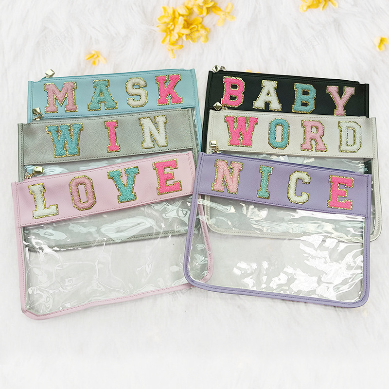 

Cosmetic Bags Cases Towel Embroidered Letter Sticker Makeup Bag Large Capacity Multifunctional Waterproof Transparent PVC Zipper Bag 230207, Silver win