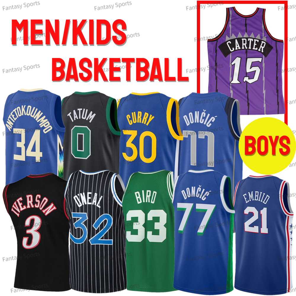 

Retro Iverson Jersey Giannis 30 Curry Luka Bird 32 Shaq Oneal Carter 34 Giannis James Harden Throwback White Blue Stitched Kids Boys Mens Basketball Jerseys, 15