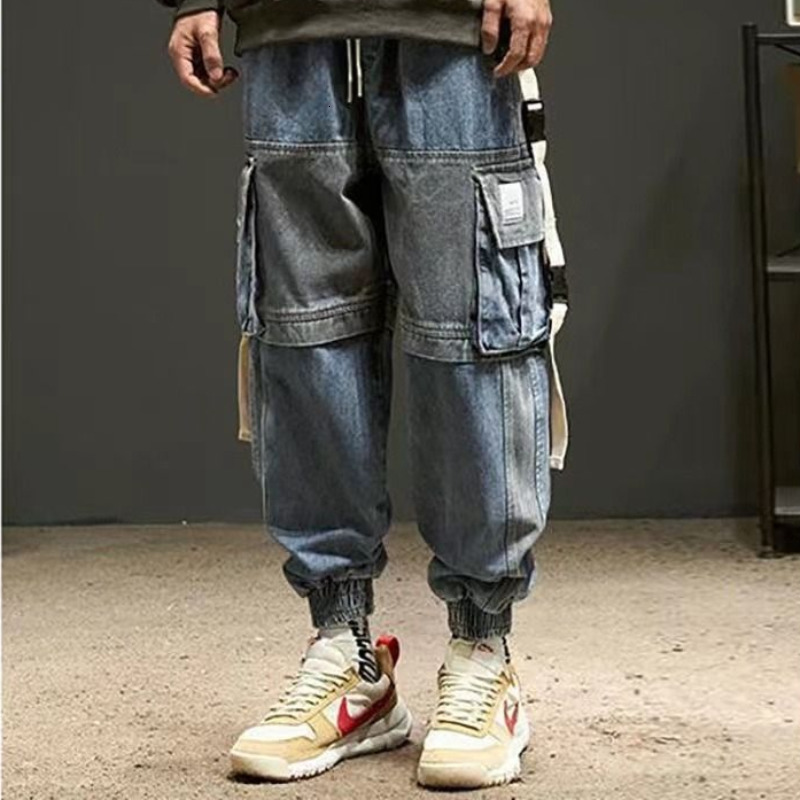 

Men's Jeans DEEPTOWN Techwear Cargo Pants Japanese Patchwork Fashion Oversize Loose Casual Streetwear Hip Hop Trousers Male 230320, Blue