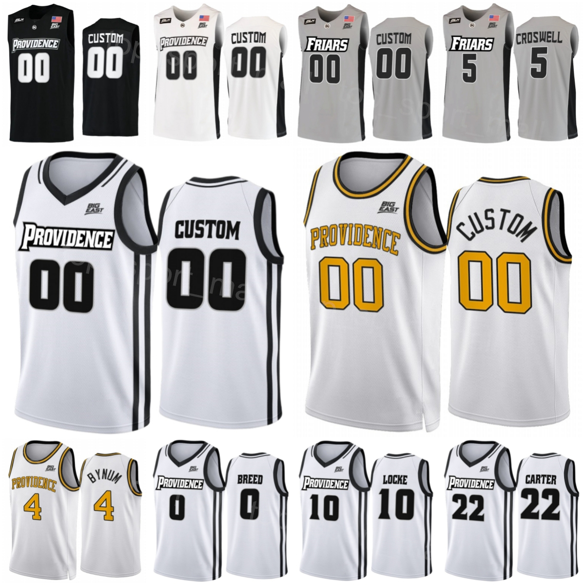 

College Basketball Providence Friars Jersey 23 Bryce Hopkins 5 Ed Croswell 22 Devin Carter 10 Noah Locke 4 Jared Bynum 0 Alyn Breed University All Stitched Team NCAA, White