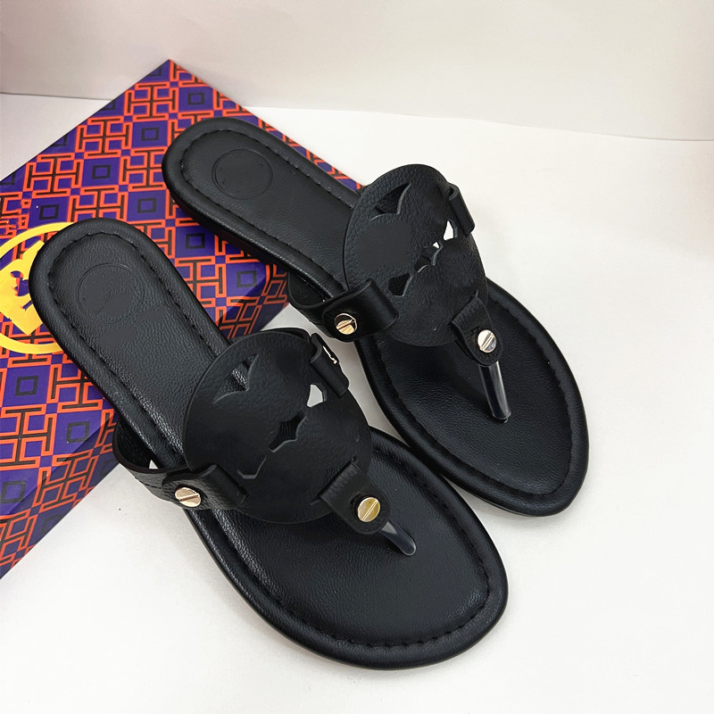 

Designer Slippers Women's Flip Flops Casual Slides Floral Brocade Genuine Leather Luxury Women Sandals Hollow Out Lady Shoes Beach Shoes with Dust Bag 34-43, Black shiny