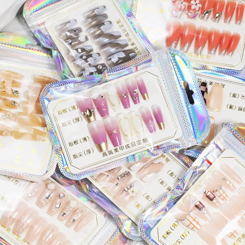 

False Nails Rhinestone Flower Checkerboard Pearl Marble Fake Ballerina Bride Nude Nail Art Reusable Accessories Press On, Mj-3066