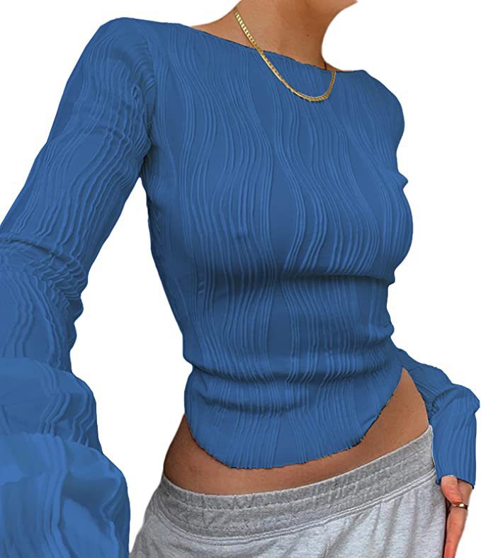 

Top T-shirts Women Crop Long Sleeve Y2K Clothes 2023 Autumn Casual Ruched White Skinny Black Basic Tee Corset Pulovers T Shirt 71C5